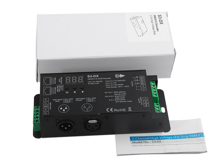 LED 3-Channels RGB DMX Decoder 3-Pin 110-240V AC