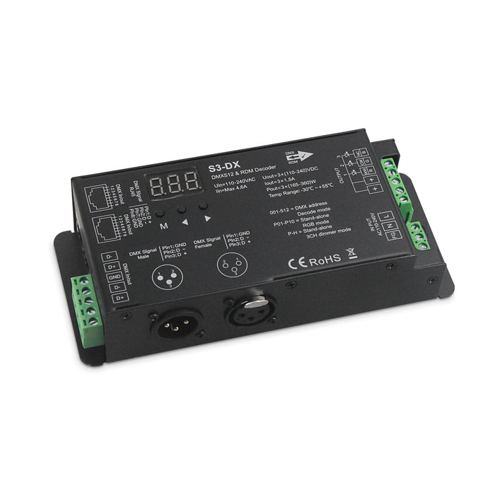 LED 3-Channels RGB DMX Decoder 3-Pin 110-240V AC