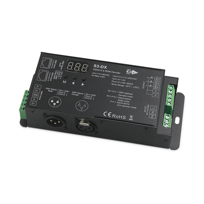 LED 3-Channels RGB DMX Decoder 3-Pin 110-240V AC