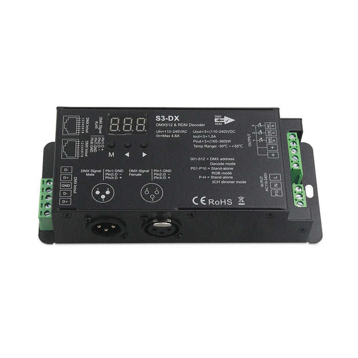 LED 3-Channels RGB DMX Decoder 3-Pin 110-240V AC