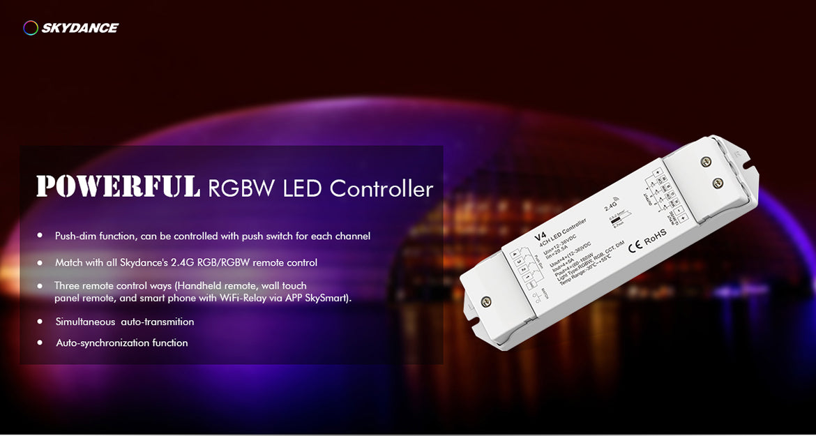 LED RGBW/RGB/CCT/Dimming 4 Channel RF Controller