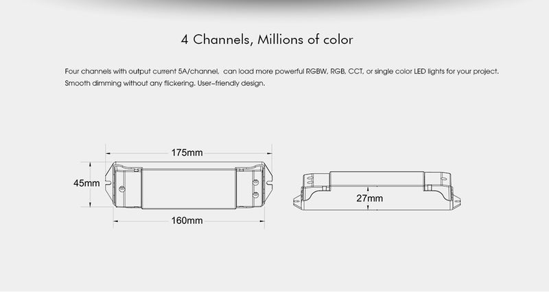 LED RGBW/RGB/CCT/Dimming 4 Channel RF Controller