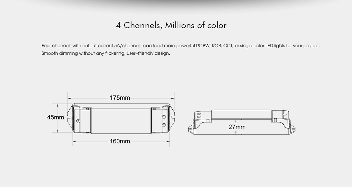 LED RGBW/RGB/CCT/Dimming 4 Channel RF Controller