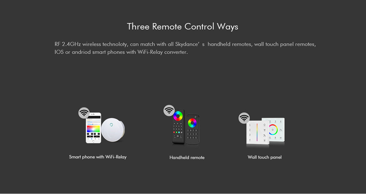 LED RGBW/RGB/CCT/Dimming 4 Channel RF Controller