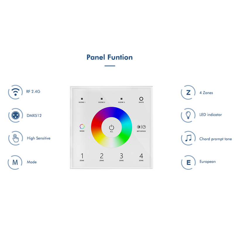 LED RGBW Wall Remote Touch Controller Panel 4 Zones