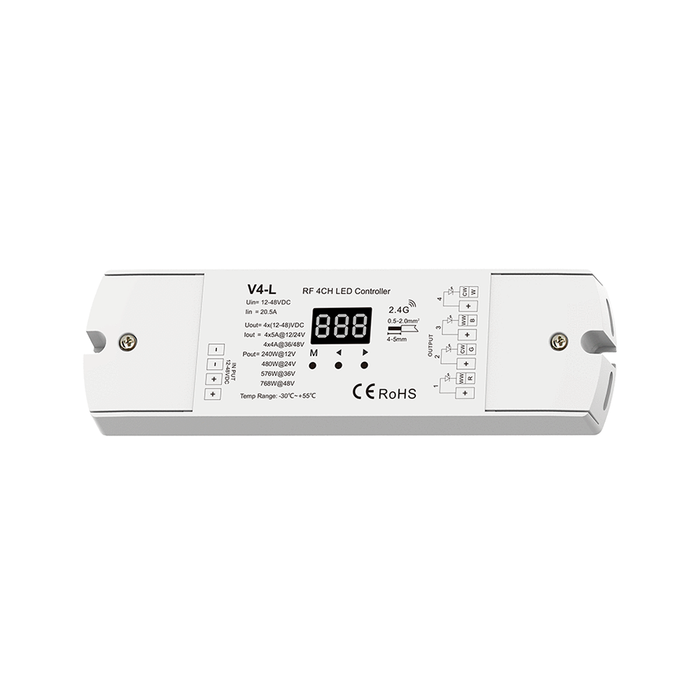 LED RGBW/RGB/CCT/Dimming 4 Channel RF Controller with Digital Numeric Display