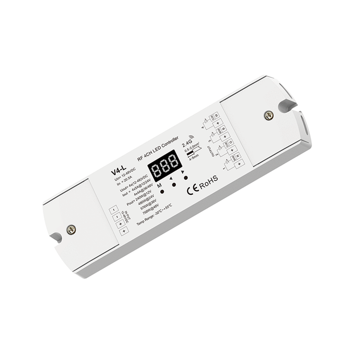 LED RGBW/RGB/CCT/Dimming 4 Channel RF Controller with Digital Numeric Display