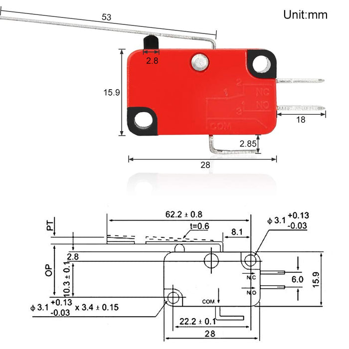 On/Off Long Lever Micro Limit Switch