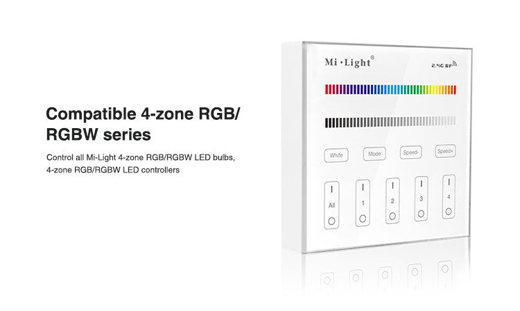LED RGBW Mi-Light 4-Zone Wall Mount Panel Remote